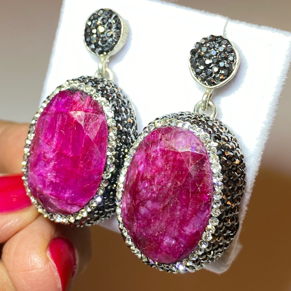 Natural Ruby Silver Victorian Dangle Earrings - image 2
